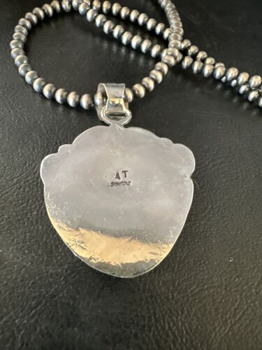 Navajo Blue Heart Denim Lapis Pendant Necklace | Sterling Silver Pearls | Authentic Native American Handmade | 15521
