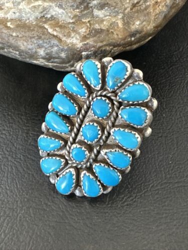 Navajo Blue Turquoise Cluster Ring | Authentic Native American Sterling Silver | Multi-Stone | Sz 10 | 16327