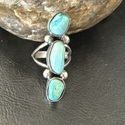 Navajo Blue Turquoise Cluster Ring | Authentic Native American Sterling Silver | Multi-Stone | Sz 7 | 17841