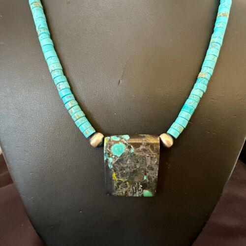 Navajo SpiderWeb Turquoise Heishi Pearls Necklace | Sterling Silver | 20" | Authentic Native American Handmade | 17091
