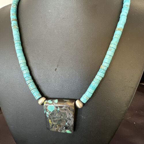 Navajo SpiderWeb Turquoise Heishi Pearls Necklace | Sterling Silver | 20" | Authentic Native American Handmade | 17091