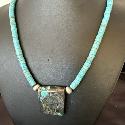 Navajo SpiderWeb Turquoise Heishi Pearls Necklace | Sterling Silver | 20" | Authentic Native American Handmade | 17091