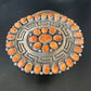 Navajo Orange Spiny Oyster Cluster Concho Belt Buckle | Sterling Silver | Authentic Native American Handmade | 16344