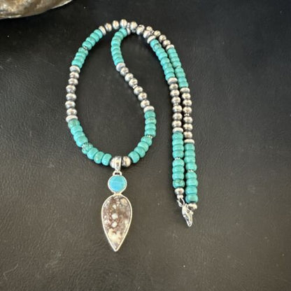 Navajo Wild Horse | Blue Kingman Turquoise Pendant Necklace | Sterling Silver | Native American Handmade | 17573
