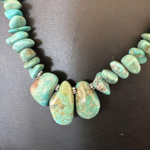 Navajo Green Royston Turquoise Bead Necklace | Sterling Silver Pearls | 16" | Authentic Native American Handmade | 15992