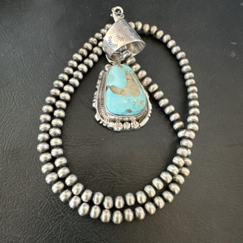 Navajo Pearls Turquoise Necklace with Royston Pendant | Sterling Silver | Authentic Native American Handmade | 17130