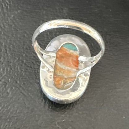 Navajo Turquoise Spiny Oyster Ring | Sterling Silver | Sz 8 | Authentic Native American Handmade | 16612