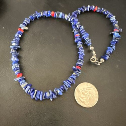 Navajo Lapis Lazuli Coral Necklace | Sterling Silver | 19" | Authentic Native American Handmade | 17606