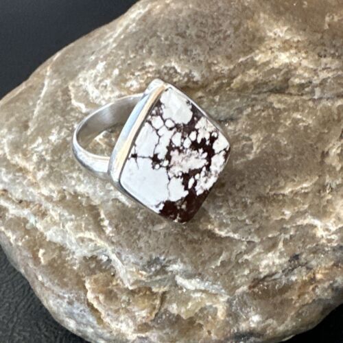 Men's and Women's Wild Horse Turquoise Ring | Navajo Sterling Silver | Sz 8 | 17262