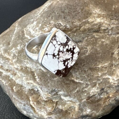 Men's and Women's Wild Horse Turquoise Ring | Navajo Sterling Silver | Sz 8 | 17262