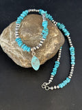 Navajo Kingman Turquoise Pendant Necklace | Sterling Silver | 22" | Authentic Native American Handmade | 14835