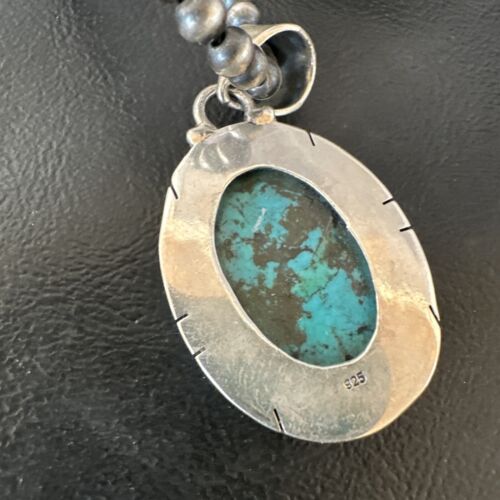 Men's Navajo Blue Spiderweb Turquoise Pendant Necklace | Sterling Silver | Authentic Native American Handmade | 16226