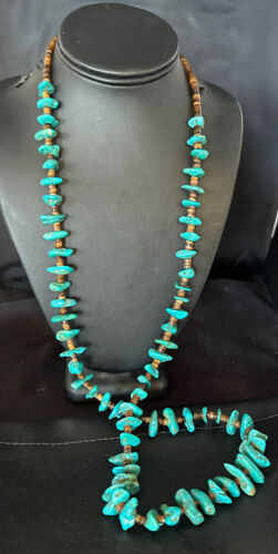 Navajo Blue Kingman Nugget Turquoise Necklace | Sterling Silver | 36" | Authentic Native American Handmade | 15286