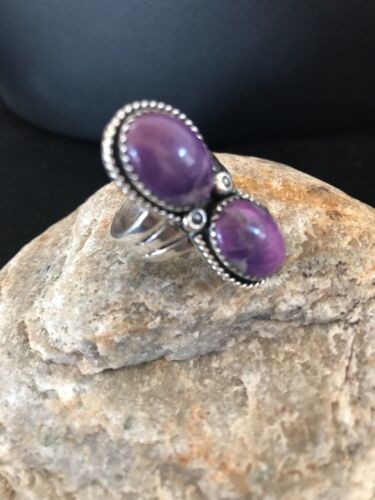Navajo Purple Charoite Multi-Stone Ring | Authentic Native American Sterling Silver | Multi-Stone | Sz 8.25 | 03518