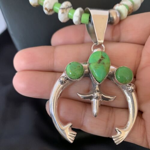Navajo Green Turquoise Gaspeite Spiny Oyster Necklace Naja Pendant | Sterling Silver | 22" | 10523