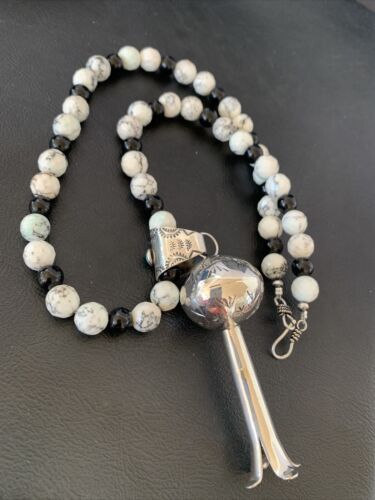 Navajo Pearls Necklace with White Blue Turquoise Naja Pendant | Sterling Silver | 4" | 10640