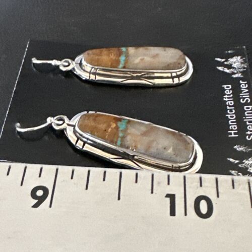 Navajo Blue Boulder Turquoise Dangle Earrings | Sterling Silver | Authentic Native American Handmade | 16502