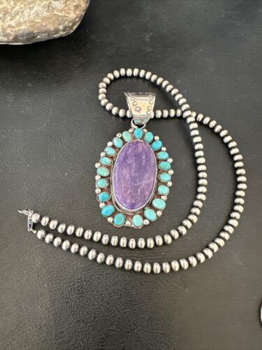 Navajo Purple Charoite Turquoise Pendant Necklace | Sterling Silver | Multi-Stone | 17145