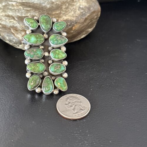 Navajo Green Sonoran Gold Turquoise Cluster Ring |Authentic Native American Sterling Silver | Multi-Stone | Sz 9 | 16028