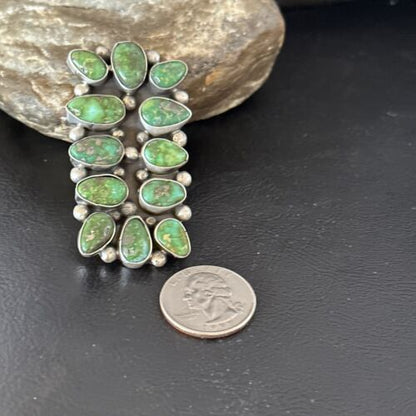 Navajo Green Sonoran Gold Turquoise Cluster Ring |Authentic Native American Sterling Silver | Multi-Stone | Sz 9 | 16028