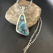 Men's Blue Spiderweb Turquoise Pendant Necklace | Navajo Sterling Silver | Authentic Native American Handmade | 14970