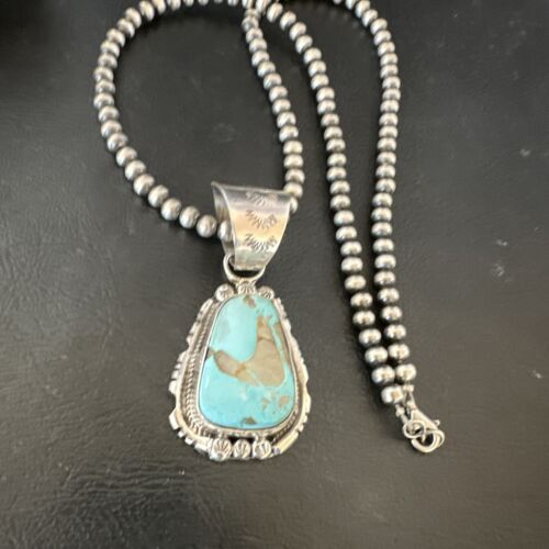 Navajo Pearls Turquoise Necklace with Royston Pendant | Sterling Silver | Authentic Native American Handmade | 17130