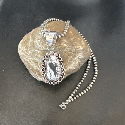Men's White Buffalo Turquoise Pendant | Navajo Pearl Sterling Silver Necklace | Authentic Native American | 17038