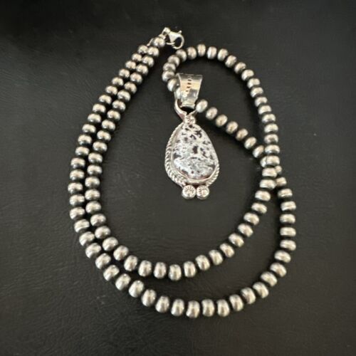 Men's White Buffalo Turquoise Pendant | Navajo Pearls Sterling Silver Necklace 21" | 17333