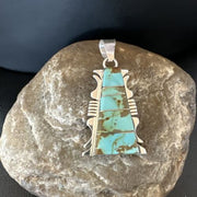 Navajo Blue #8 Turquoise Inlay Pendant | Sterling Silver | 2" | Authentic Native American Handmade | 15682