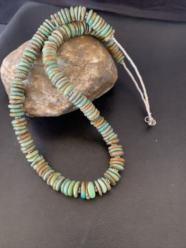 Navajo Green Royston Turquoise Necklace | Sterling Silver | 22" | Authentic Native American Handmade | 11706