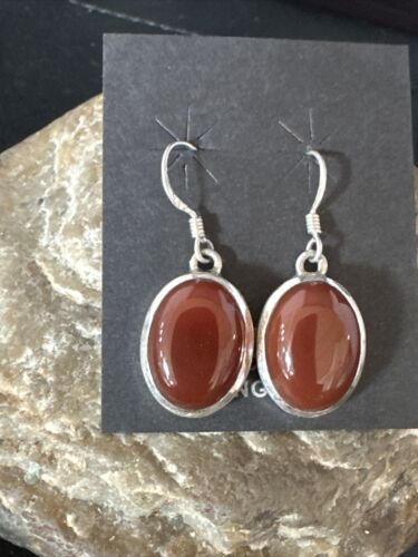 Navajo Burgundy Carnelian Dangle Earrings | Sterling Silver | Authentic Native American Handmade | 14927