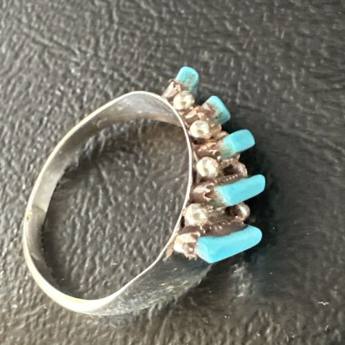 Zuni Blue Turquoise Needle Point Ring | Authentic Native American Sterling Silver | Multi-Stone | Sz 5.5 | 15401