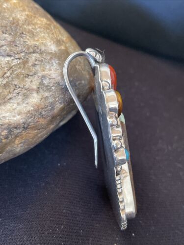 Navajo Sterling Silver Pendant | Turquoise #8, Onyx, Tigers Eye | Authentic Native American Handmade | 16835