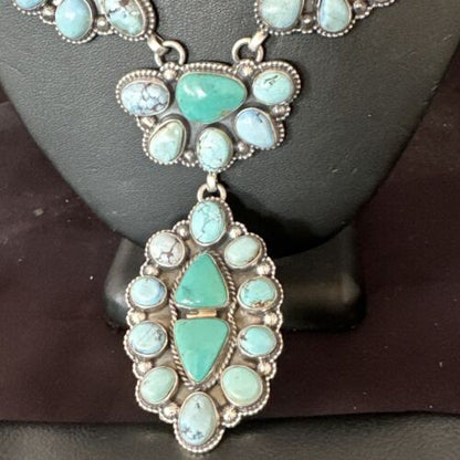 Navajo Blue Golden Hills Turquoise Lariat Necklace Pendant | 30" | Authentic Native American Handmade | 16189