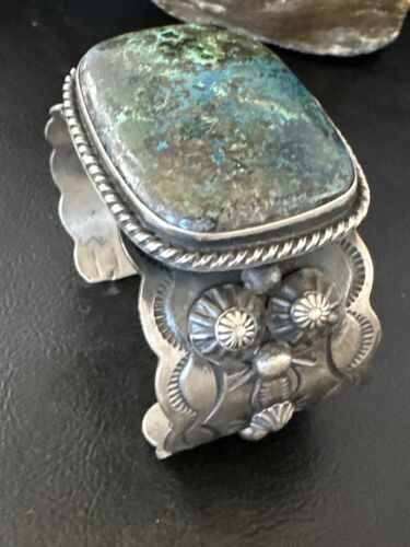 Navajo Sterling Silver Blue Turquoise Cuff Bracelet | Authentic Native American Handmade | 15987 - Masha USA