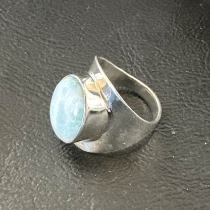 Navajo Blue Larimar Ring | Sterling Silver | Sz 7.5 | Authentic Native American Handmade | 17667