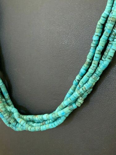 Native American Navajo Turquoise Heishi Necklace | Sterling Silver 5 Strand 2mm | 20" | 205