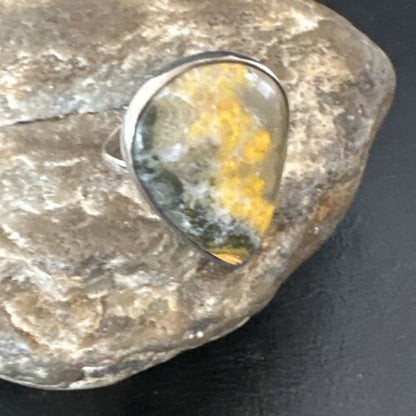 Navajo Yellow Bumblebee Jasper Ring | Sterling Silver | Sz 11 | Authentic Native American Handmade | 16055