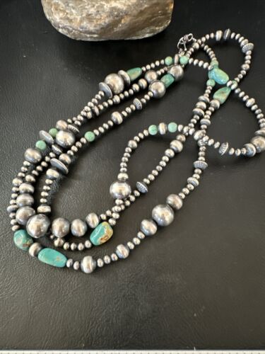 Navajo Pearls Royston Turquoise Necklace | Sterling Silver | Mixed Beads | 48" | 15990