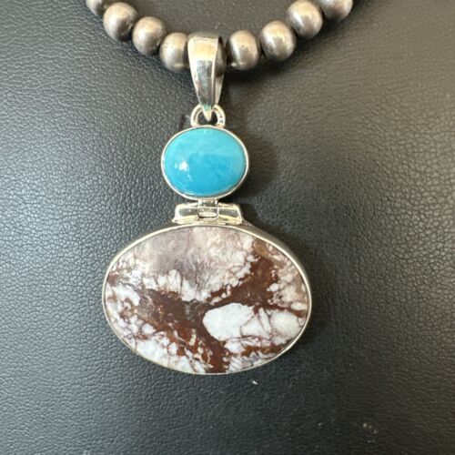 Navajo Wild Horse | Blue Kingman Turquoise Necklace | Sterling Silver | Authentic Native American Handmade | 17338