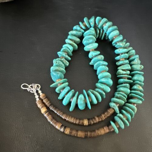 Navajo Blue Kingman Nugget Turquoise Necklace | Sterling Silver | 26" | Authentic Native American Handmade | 15289
