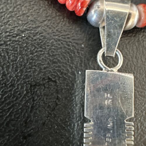 Red Spiny Oyster Opal Inlay Pendant Necklace | Navajo Sterling Silver | 16886