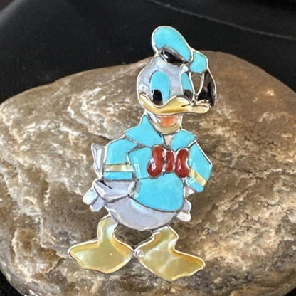 Zuni Sterling Silver Donald Duck Inlay Ring | Sz 6 Adjustable | Authentic Native American Handmade | 16560