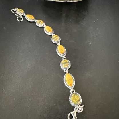 Navajo Bumblebee Jasper Link Bracelet | Sterling Silver | 8" | Authentic Native American Handmade | 16376