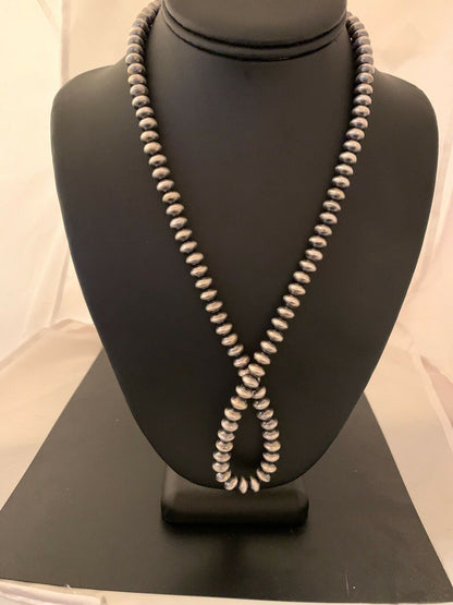 Handmade Navajo Pearls Sterling Silver Bead Necklace | Southwestern Rondelles | 21" | 4665