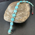 Women's Blue Turquoise Bead Bracelet | Southwestern Sterling Silver Link | 8" | 17233