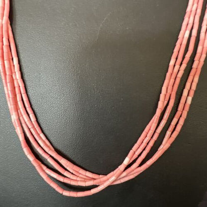 Pink Conch Tube Heishi Bead | 5 Strand Navajo Sterling Silver Necklace | 19" | 16545
