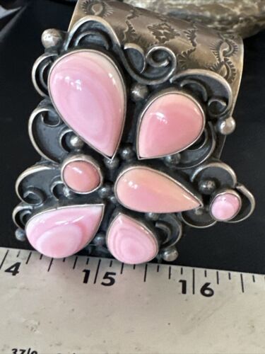 Navajo Butterfly Pink Conch Cuff Bracelet | Sterling Silver | Authentic Native American Handmade