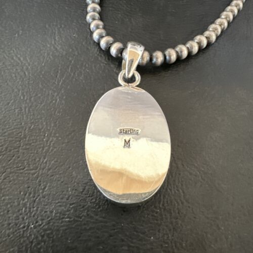 Navajo Blue Lapis Pendant with Pearls | Sterling Silver Necklace | 20" | Authentic Native American Handmade | 16662
