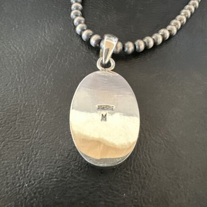 Navajo Blue Lapis Pendant with Pearls | Sterling Silver Necklace | 20" | Authentic Native American Handmade | 16662